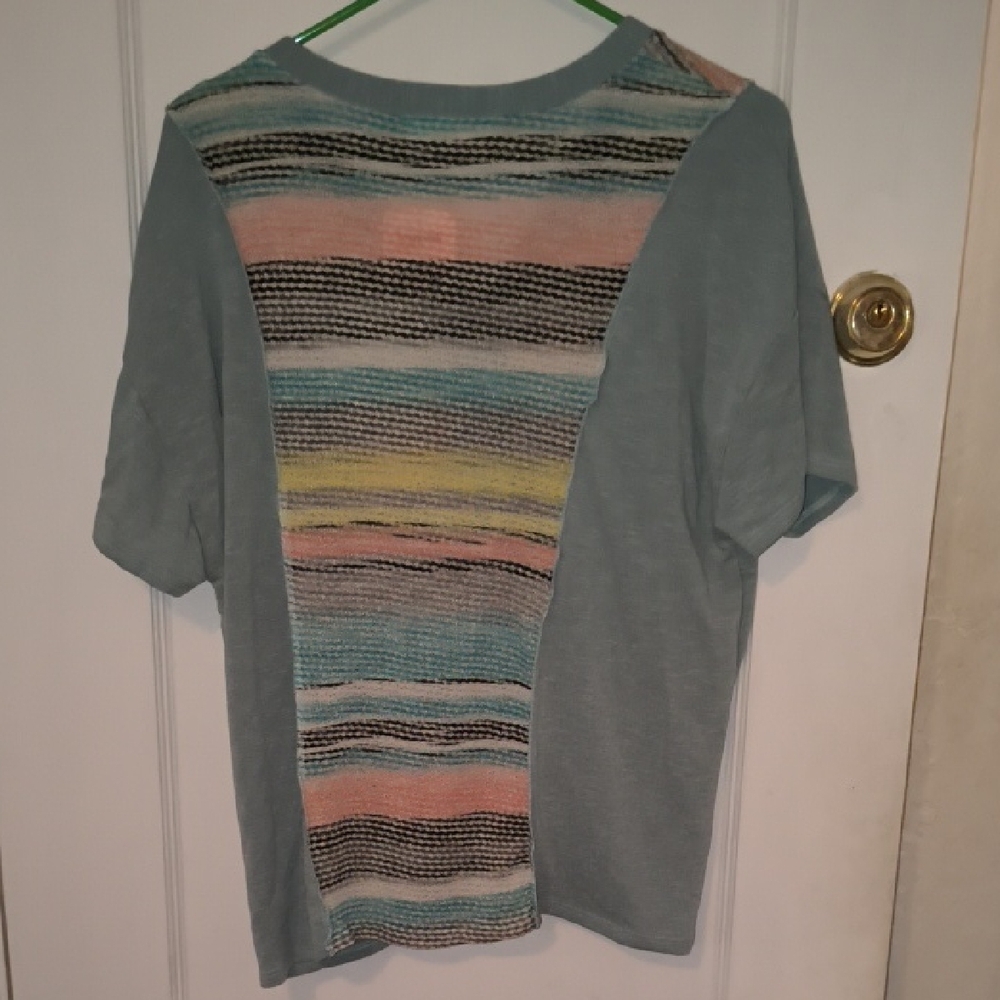 NWT Sugarfox | Casual Blue Top with Multicolor Stripes - Picture 4 of 4